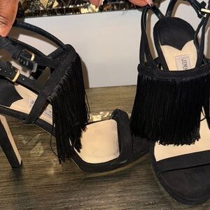Jimmy Choo Black Heels with Fringe Detailing